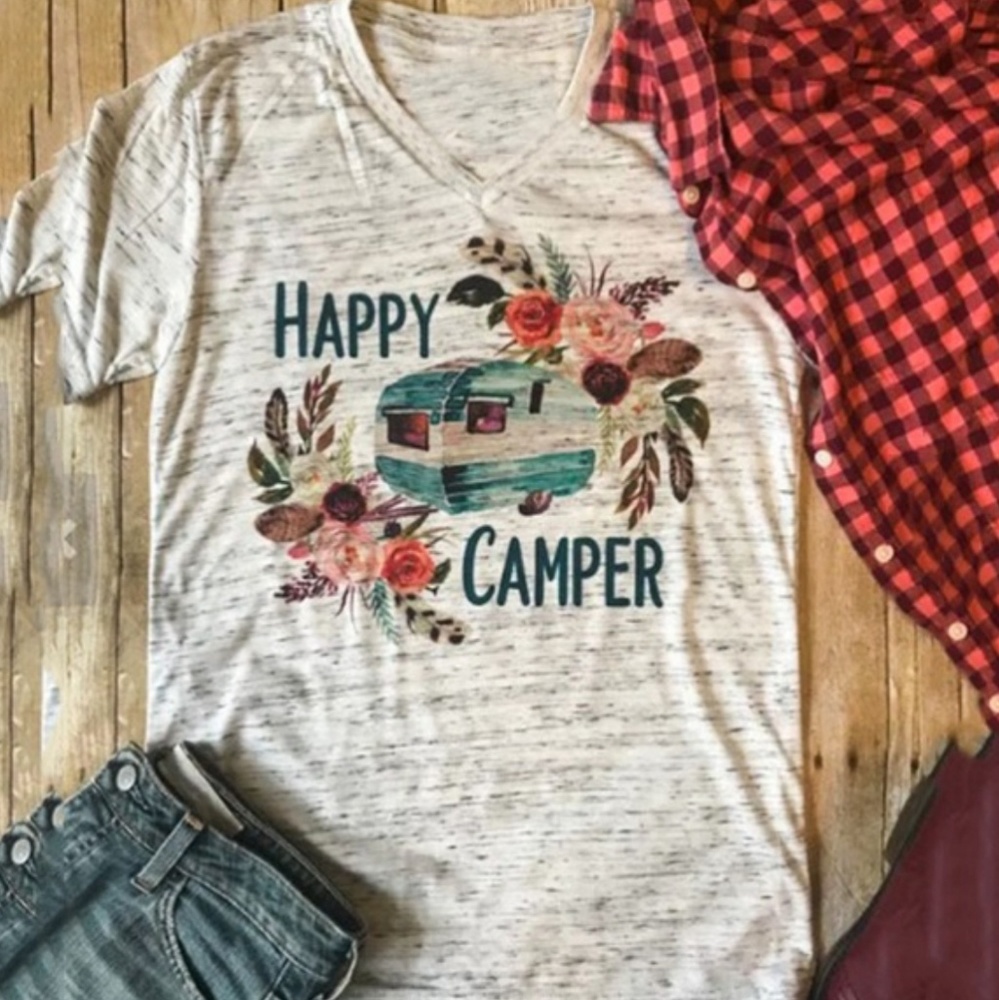 New! Happy Camper Womans Small shirt tee t-shirt